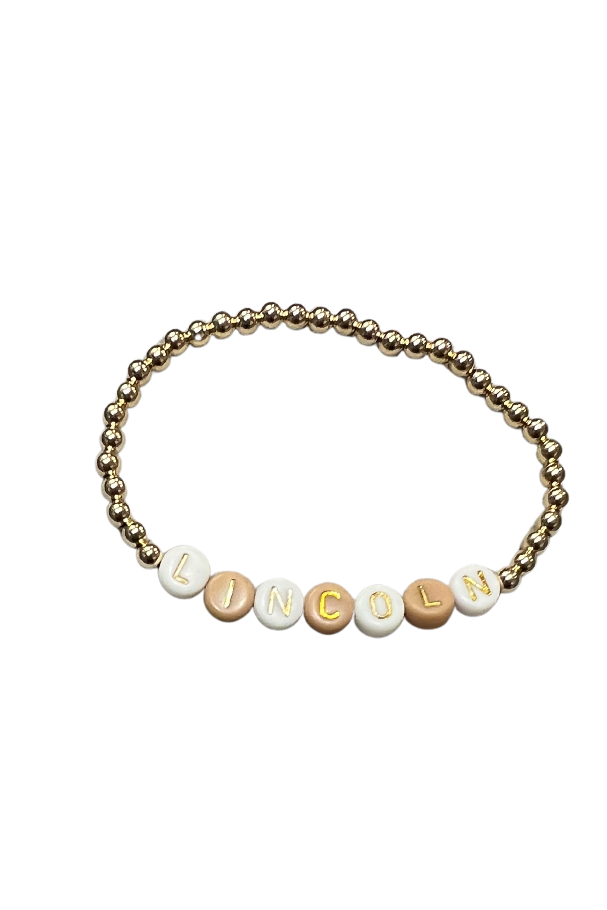 BESTSELLING 4mm gold ball bracelet with gold and tan letters