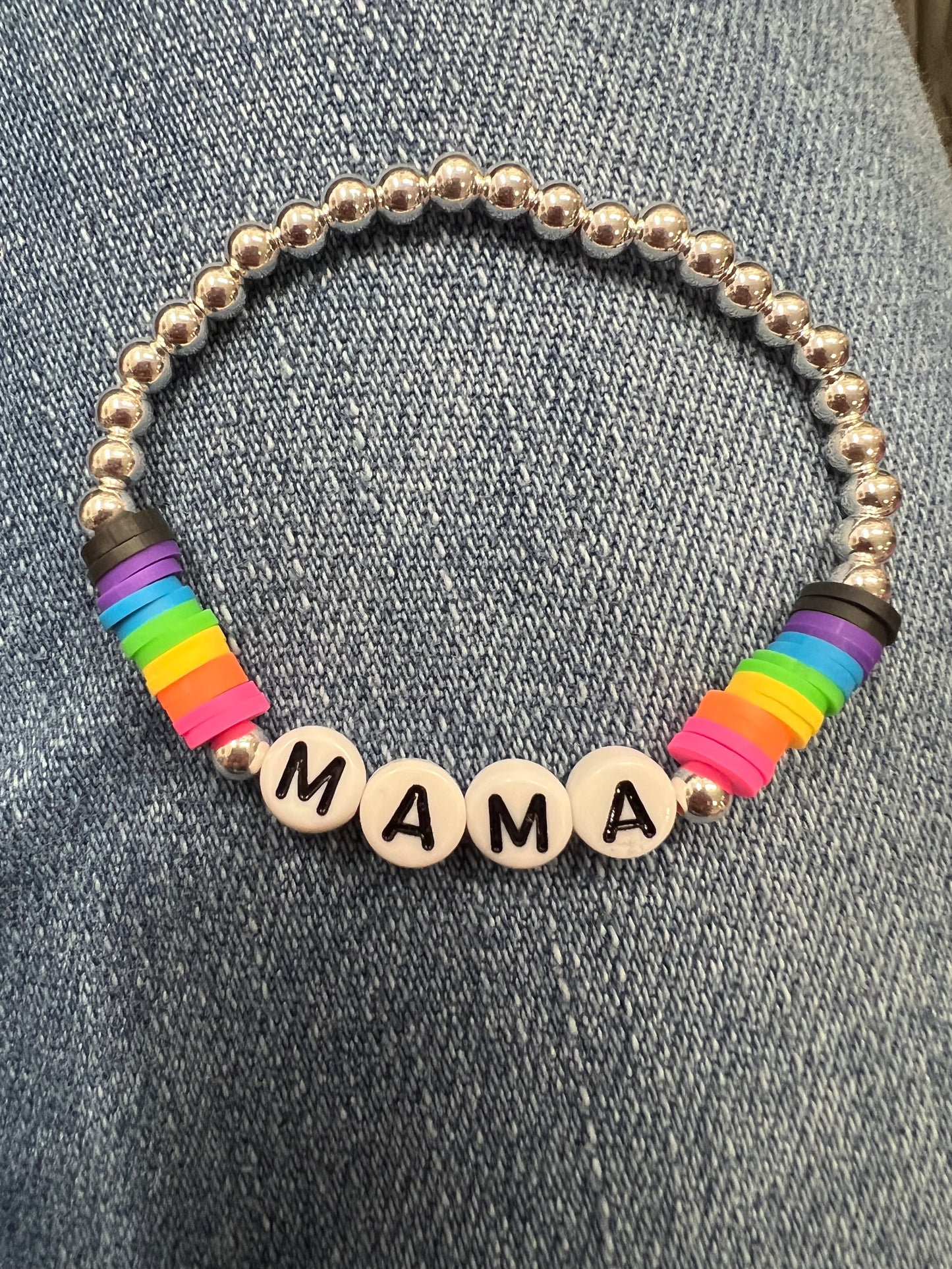 Sterling silver and rainbow vinyl heishi beads