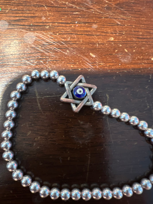 Jewish star evil eye silver bracelet